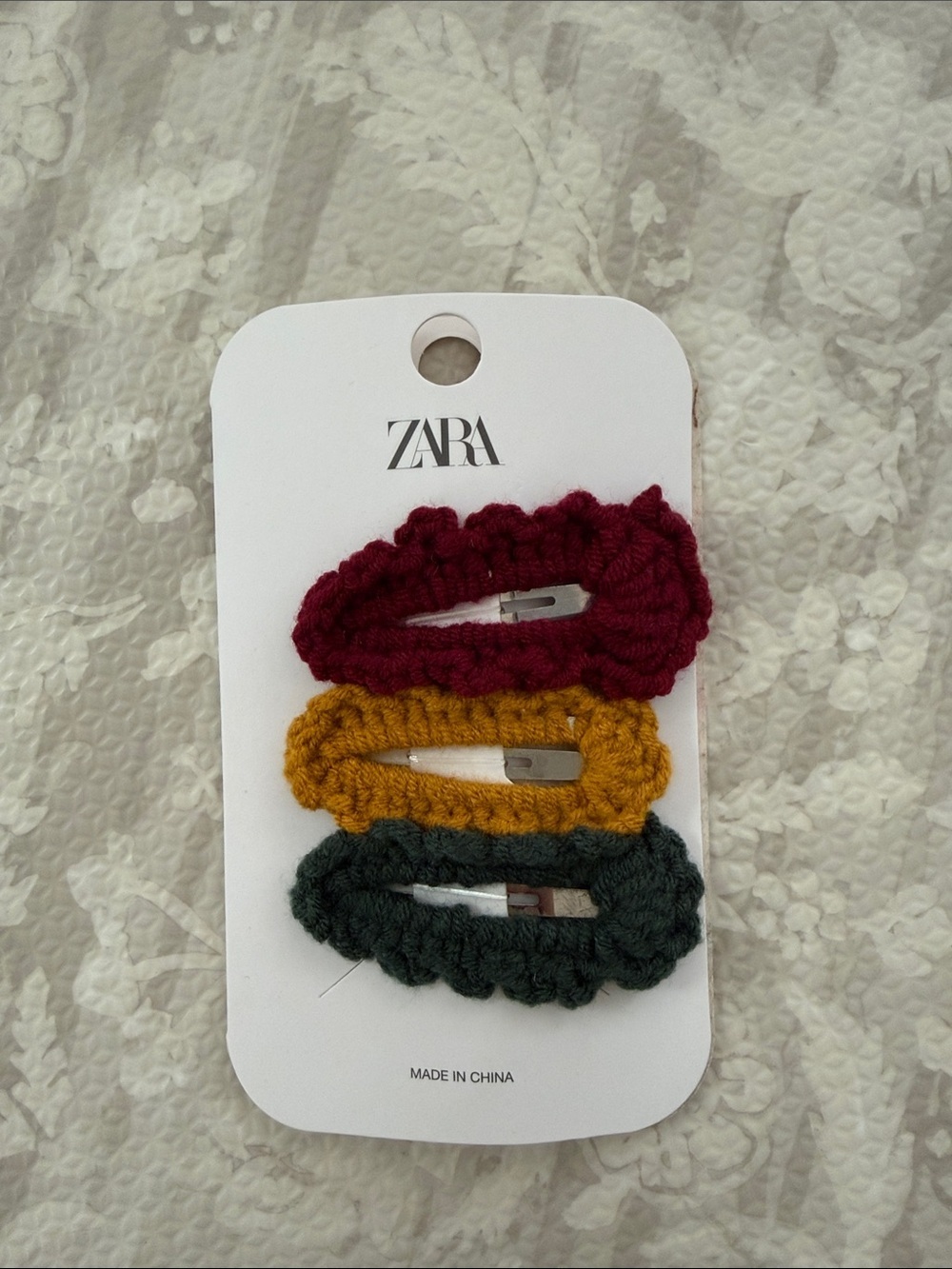 ZARA Crochet Snap Clips in Burgundy, Mustard, Forest Green